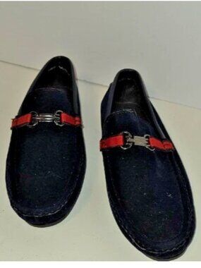 Belleza Blue Suede Loafers Slip On Flats Red Stripe Accent Size 7.5